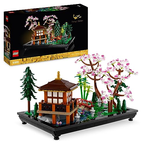 LEGO 10315 Icons The Peaceful Garden, Зен комплет за ботаничко градинарство за возрасни со цвеќиња од лотос, приспособлива декорација, инспирирана од јапонските традиции, подарок за денот на мајката