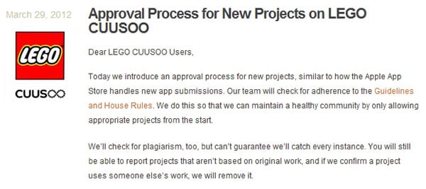 New LEGO Cuusoo Approval Process
