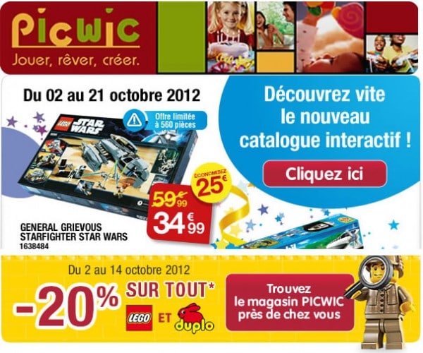 -20% sur les gammes LEGO et DUPLO chez Picwic du 2 au 14 octobre 2012