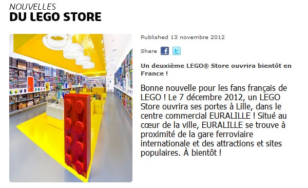 LEGO Store d'Euralille : Ouverture confirmée le 7 décembre 2012