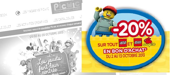 -20% en bon d'achat sur la gamme LEGO chez Picwic