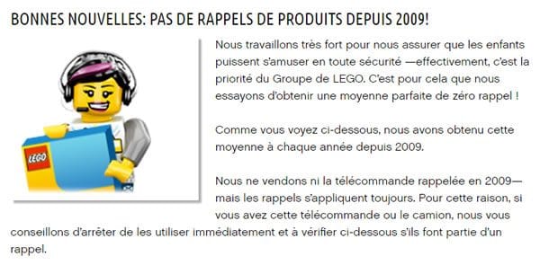 lego pas de rappel de produit depuis 2009