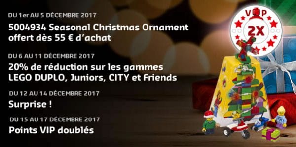 Offres de L'Avent chez LEGO : 20% de réduction, points VIP doublés et set offert