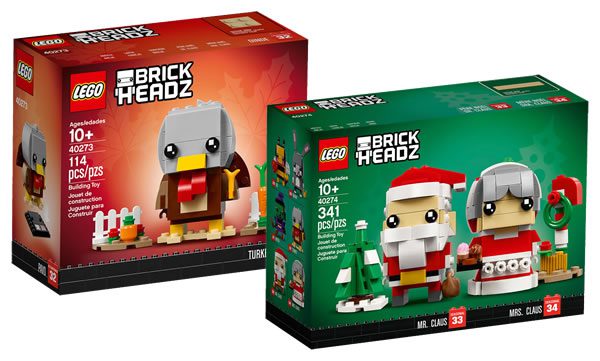 Nouveautés LEGO BrickHeadz : 40273 Thanksgiving Turkey et 40274 Mr & Ms. Claus