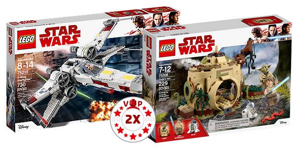 75218 X-Wing Starfighter (99.99 €) et 75208 Yoda's Hut (29.99 €)