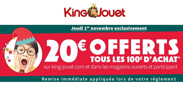 Chez King Jouet : 20 € offerts tous les 100 € d'achat