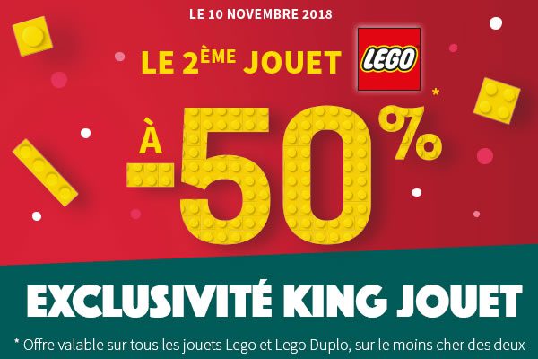 Chez King Jouet : -50% sur le 2ème produit LEGO acheté Chez King Jouet : -50% sur le 2ème produit LEGO acheté