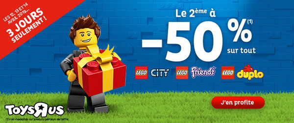 Chez Toys R Us : 50% de réduction immédiate sur le 2ème produit LEGO acheté