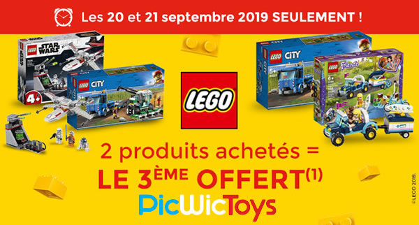 Chez PicWicToys : 2 produits LEGO achetés, le 3ème offert