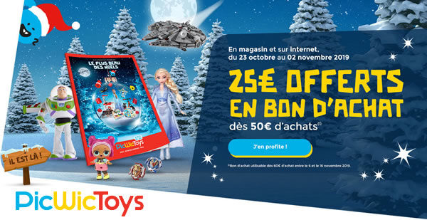 Chez PicWicToys : 25 € offerts en bon d'achat dès 50 € d'achats