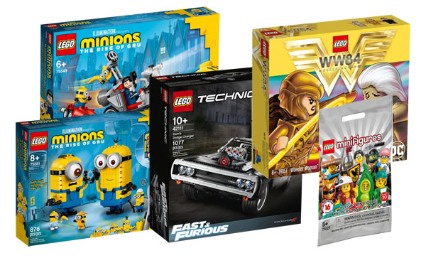 Disponibles sur le Shop LEGO : Dodge Charger Technic, sets Minions, Wonder Woman et Minifigs de la série 20