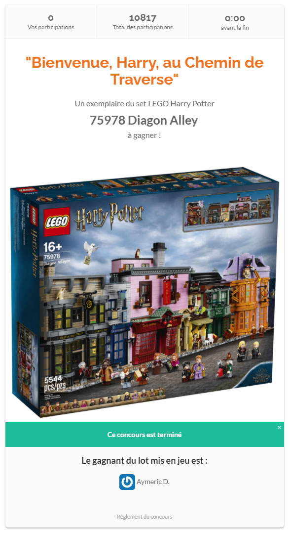 resultat concours lego 75978 diagon alley