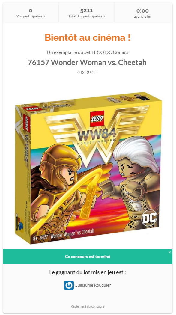 resultat concours lego 76157 wonder woman