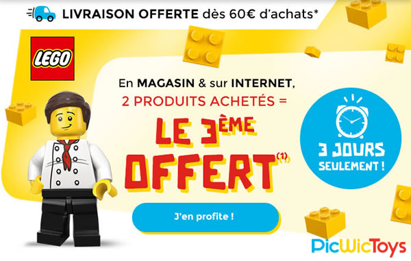 Chez PicWicToys : 2 produits LEGO achetés, le 3ème offert