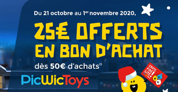 Chez PicWicToys : 25 € offerts en bon d'achat dès 50 € d'achats