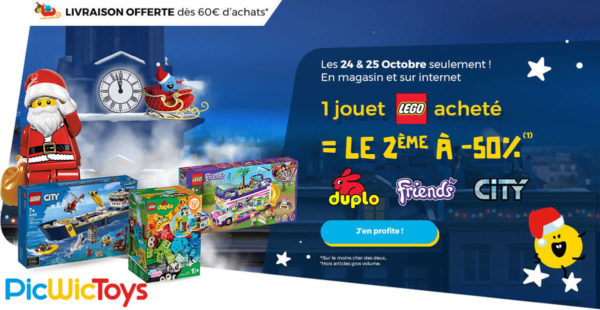 Chez PicWicToys : 50% de réduction immédiate sur le 2ème produit LEGO acheté