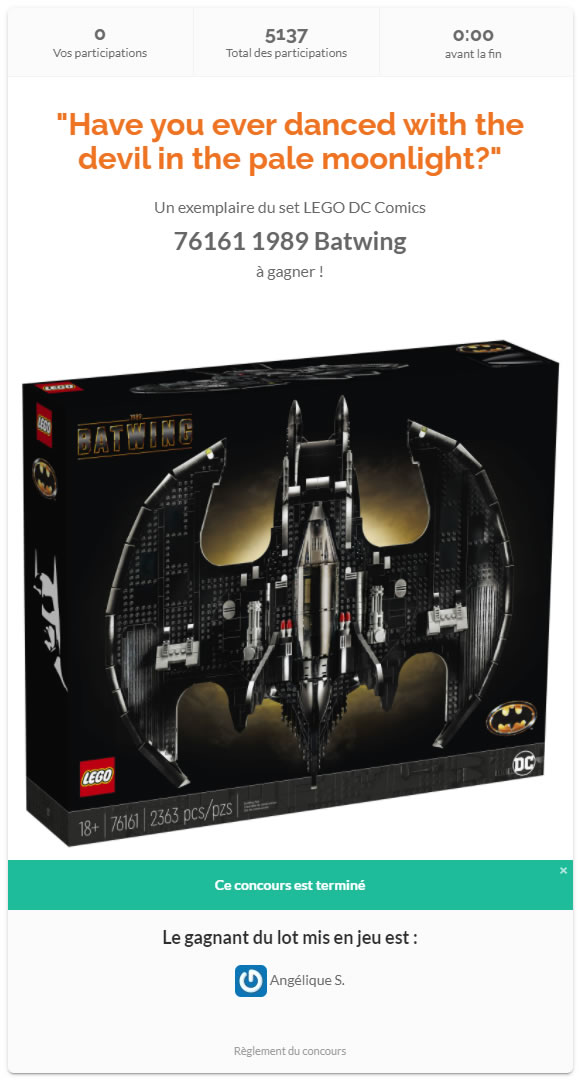 resultat concours lego 76161 batwing