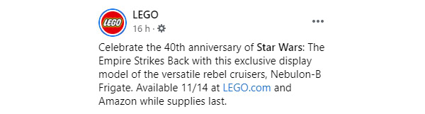 77904 lego starwars nebulon b frigate 14 november facebook date