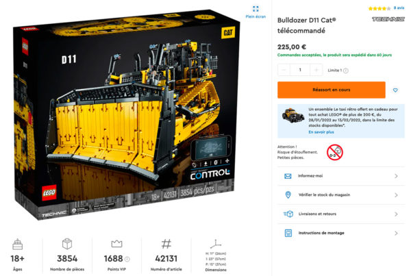 42131 lego technic bulldozer d11 cat baisse prix