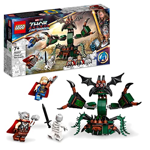 LEGO 76207 Marvel Attaque sur Le Nouvel Asgard, Jouet à Construire avec Figurines de Thor des Avengers et Son Marteau, pour Enfants de 7 Ans et Plus