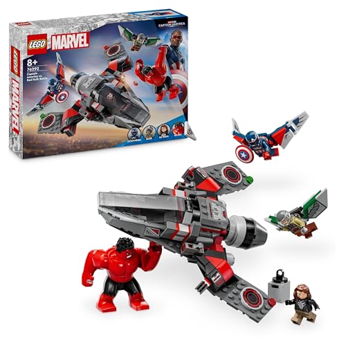 LEGO Marvel Captain America vs Hulk Rouge - Minifigurines des Avengers - Avion de Chasse à Offrir aux Enfants - Maquette de véhicule à Construire pour Les garçons et Les Filles dès 7 Ans 76292