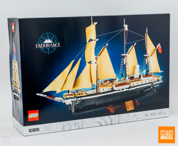 Mini bateau LEGO Endurance, modèle iconic de la gamme LEGO Icons, parfait pour construire un navire détaillé avec des voiles jaunes et des éléments mécaniques, idéal pour collectionneurs et fans de Lego.