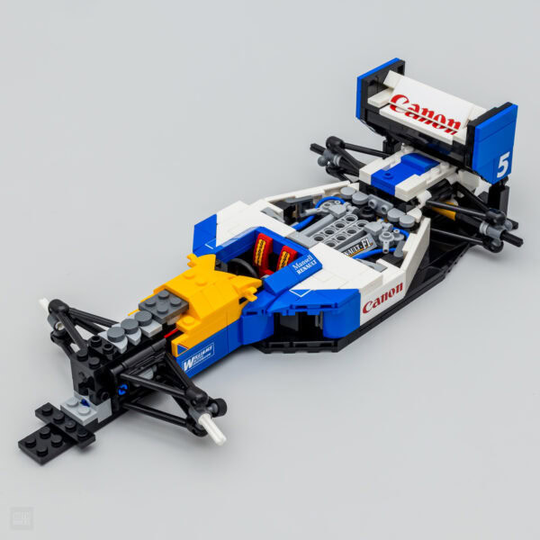 Véhicule de course de Formule 1 en LEGO, modèle détaillé avec sponsors Canon, Renault et Williams, parfait pour les fans de sport automobile et de construction Lego.