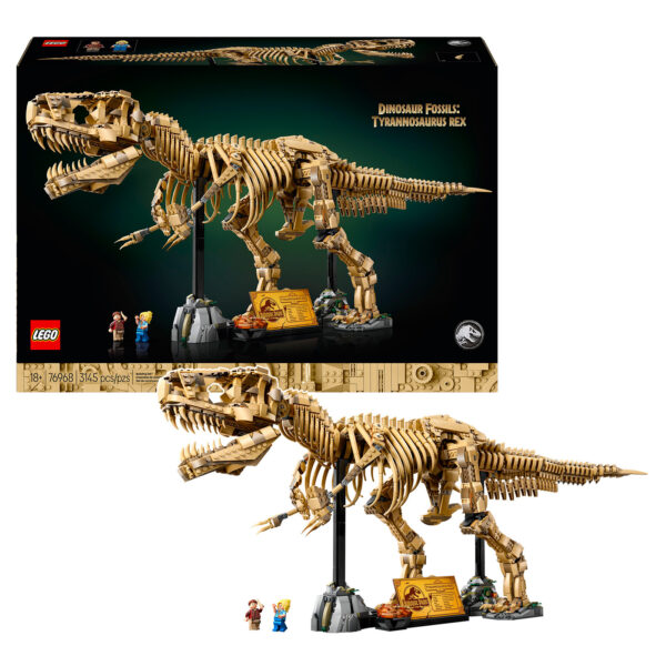 LEGO Dinosaure Tyrannosaure Rex en briques, modèle muséum de fossiles, construction détaillée, collection de jouets, pièce unique, décoration fantastique pour enfant et adulte.