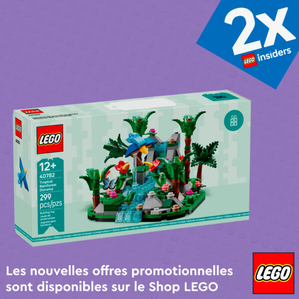 Miniature de jungle tropicale avec cascade et flore luxuriante, parfait pour la construction de dioramas LEGO. Un ensemble de jeu créatif pour enfants de 12 ans et plus, avec 299 pièces.