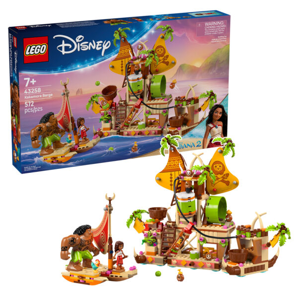 Kakemara Barge LEGO Disney, jeu de construction pour enfants avec 572 pièces pour créer une scène d'aventure inspirée de Moana, idéale pour les fans de Lego et d'exploration maritime.