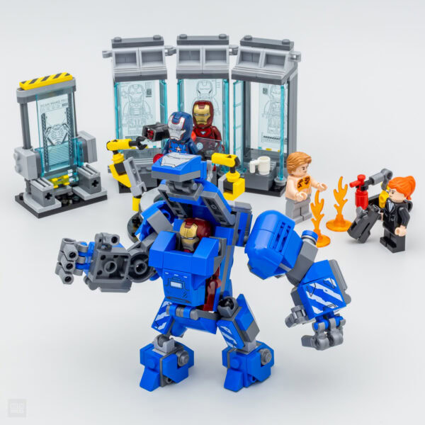 Armure Iron Man LEGO avec scènes de combat et accessoires, figurines de super-héros, accessoires de film, jouets de construction, kit de LEGO Marvel Super Heroes, collection de figurines geek.