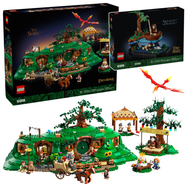 LEGO Le Seigneur des Anneaux La Comté Maison de Hobbit et scène de célébration, sets de construction modulables, idéal pour collectionneurs et fans de la fantasy.