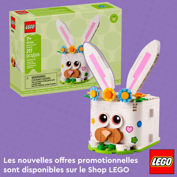 Lego lapin de Pâques en briques LEGO, jouet de construction amusant pour enfants à partir de 7 ans, décoration de Pâques, ensemble de 217 pièces, idéal pour stimuler la créativité et l'imagination.