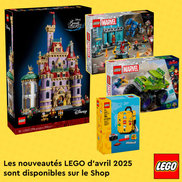 Un château Disney La Belle et la Bête en briques LEGO, avec des détails architecturaux précis et des personnages miniatures, pour les fans de construction et de décoration de pièces de collection.