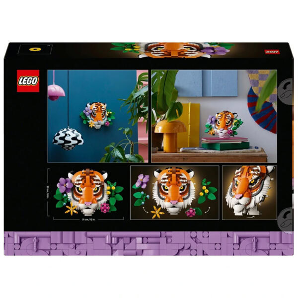 Lego Tigre Floral en blocs de construction pour décoration colorée et originale, parfait pour enfants et collectionneurs, inspiré par la marque Hoth Bricks, créatif et éducatif.
