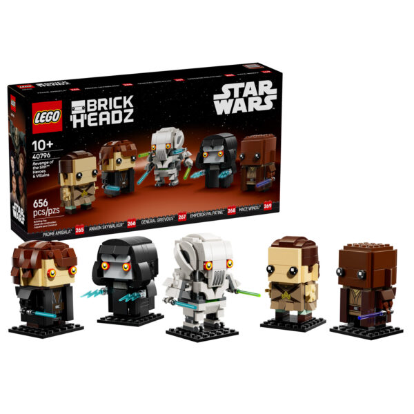 LEGO Star Wars Brick Headz, figures de collection en briques LEGO inspirées de l'univers Star Wars, incluant Anakin, Obi-Wan, et Gungans, parfait pour les fans et la décoration de collection.