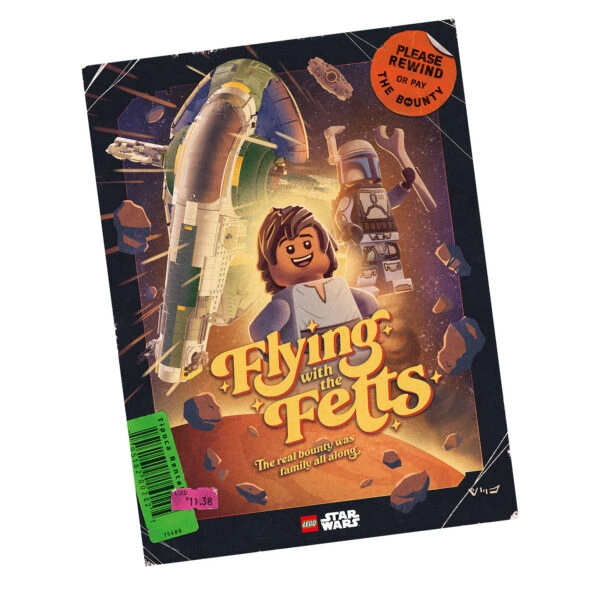 Une boîte de LEGO Star Wars "Flying with the Fects" illustrée avec un personnage LEGO et une navette spatiale dans un décor galactique. Parfait pour les collectionneurs et fans de LEGO et Star Wars.