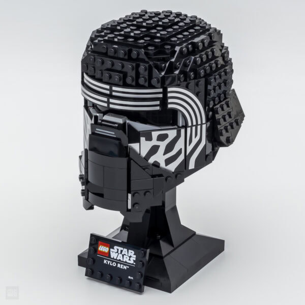Lego Star Wars Kylo Ren bust en LEGO noir et blanc, construit avec des briques de haute qualité, représentant fidèlement le visage et le casque du personnage iconique.