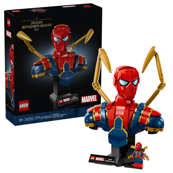 LEGO Marvel Iron Spider-Man Bust, construction en briques pour collectionneur, figurine détaillée, cadeau pour fans de super-héros, sets de construction artistiques, idée de décoration moderne.