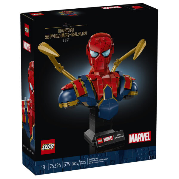 Laser de briques LEGO Marvel Iron Spider-Man bust pour fans de construction et de super-héros, parfait pour une collection ou un cadeau créatif, comprenant 379 pièces.