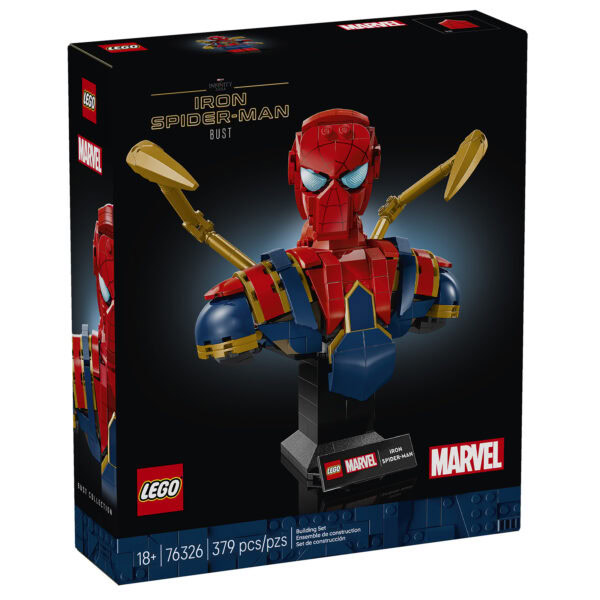 Lego Iron Spider-Man bust, modèle de construction en briques pour collectionneurs, idéal pour fans Marvel et LEGO, avec 379 pièces pour assembler le casque de Spiderman.