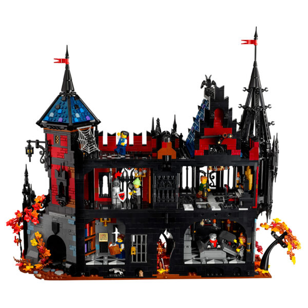 Lego château effrayant en briques, modèle de construction LEGO Harry Potter, décor détaillé avec personnages, tours et murs gothiques pour collectionneurs de jouets LEGO et fans d'univers fantastiques.