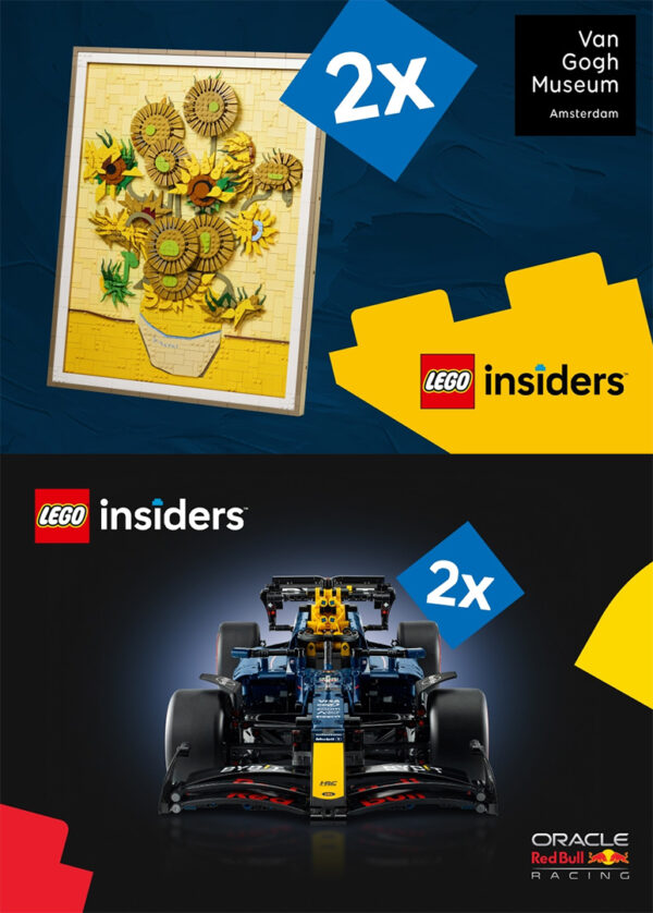 LEGO Insiders sets de construction Van Gogh Musée Amsterdam et voiture de course Red Bull Racing, parfaits pour les amateurs de LEGO, d'art, de sport automobile et de collections innovantes.