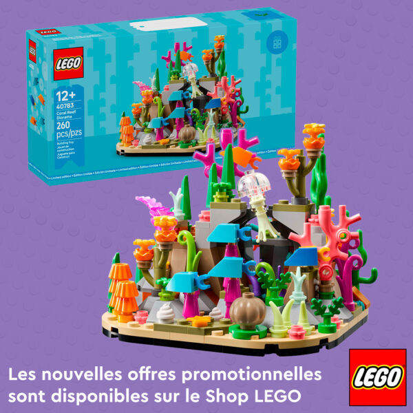 Corail Reef Diorama Lego, modèle de construction aquatique coloré avec 260 pièces, parfait pour les fans de LEGO et l'exploration sous-marine.
