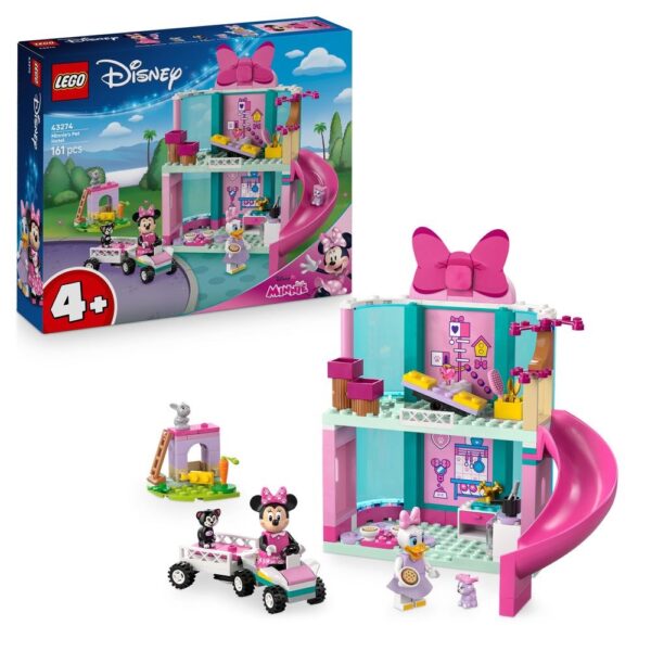 Miniatures Lego Disney Minnie’s Pet Hotel, bâtiment pour enfants, jouet créatif, figurines Minnie Mouse et amis, construction Lego number 43274, parfait pour l’éveil et la imagination, scène ludique pour enfants à partir de 4 ans.