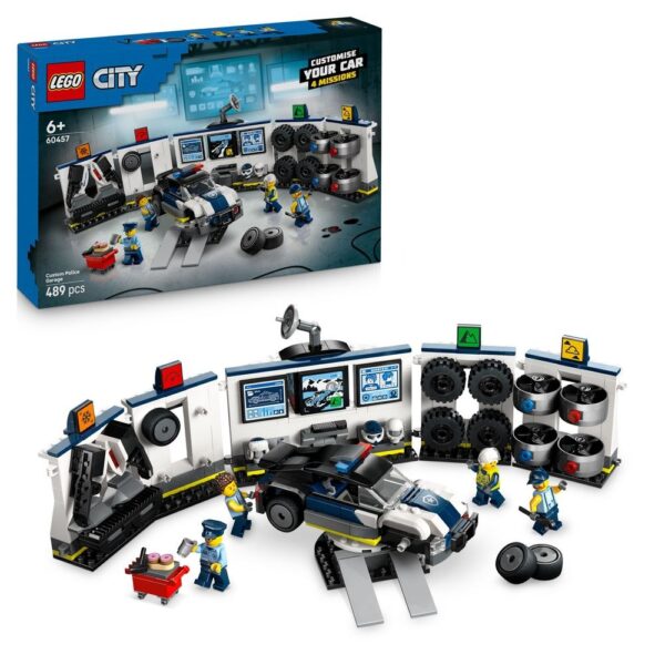 Lego city garage de voitures de police, jeu de construction avec figurines et accessoires pour enfants, modèle de brick pour scénario d'urgence, parfait pour les fans de LEGO et la créativité.