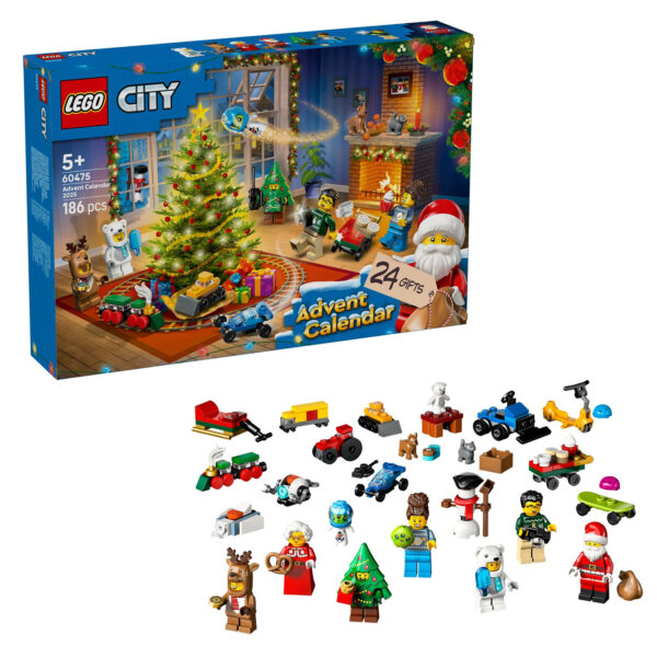 Père Noël LEGO avec figurines de Noël, animaux et décorations festives pour construire une scène de Noël animée.