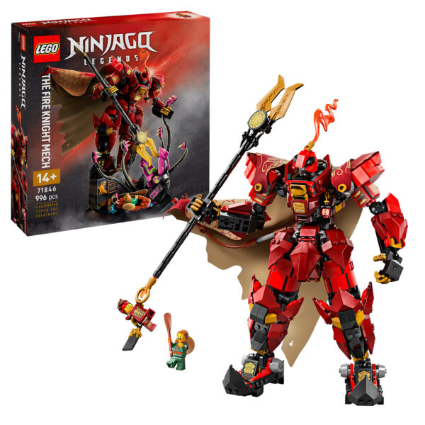 LEGO Ninjago Legend of Fire Knight Mech, set de construction en briques pour enfants, figurines articulées, jouet de construction, grande figurine rouge, cadeau créatif pour ado et adulte.