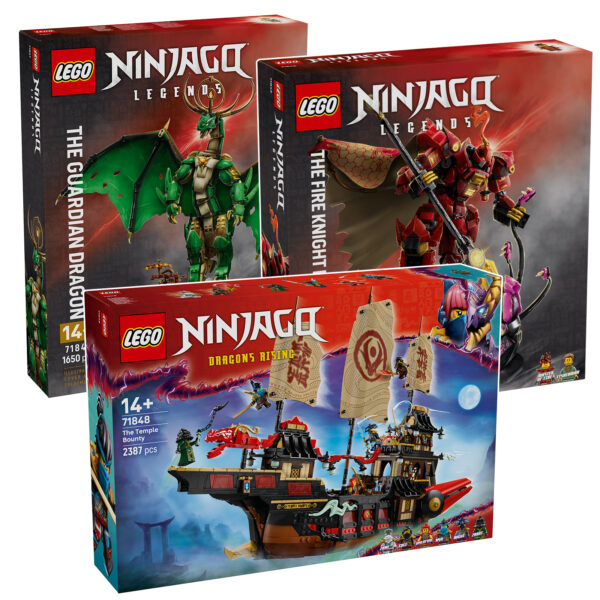 Ninjago sets de construction LEGO pour enfants, comprenant les thèmes Dragon Rising, The Guardian Dragon et The Fire Knight, parfaits pour les fans de jeux de construction et de collections LEGO.