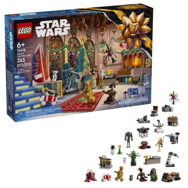 LEGO Star Wars Advent Calendrier 2025, 263 pièces, jouets de construction pour enfants, décor festif et mini figurines dans une scène de Noël.